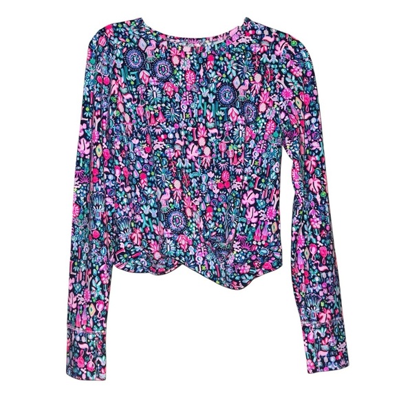 LILLY PULITZER NWOT Luxletic Oden Top Shirt In Low Tide Navy Pink Size Small NEW - Picture 5 of 15